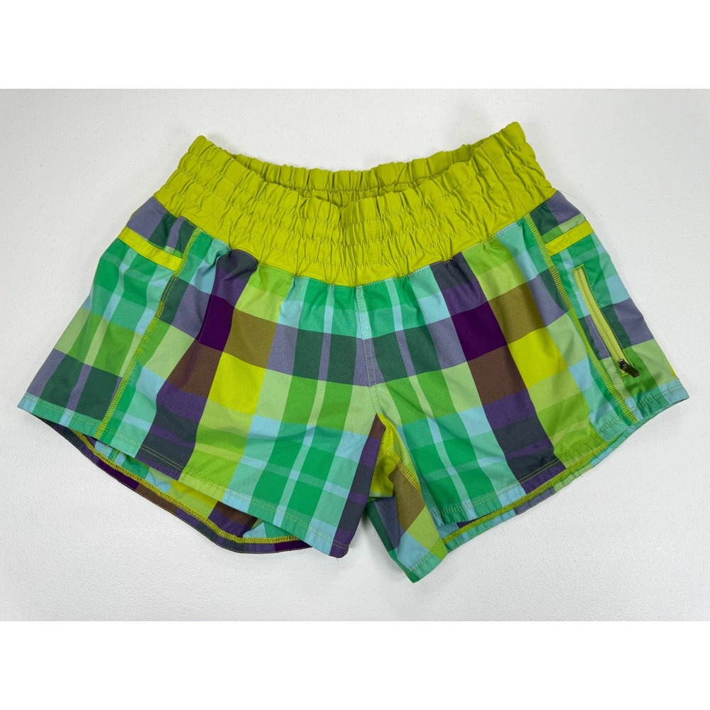 Grail Lululemon Speed Short Women 8 Green Purple Plaid Running Athletic Preppy